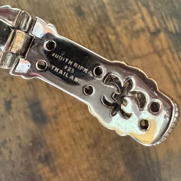 Vintage Judith Ripka Sterling Silver Amethyst Hinged Cuff Bracelet Rope Textured - Picture 8 of 17